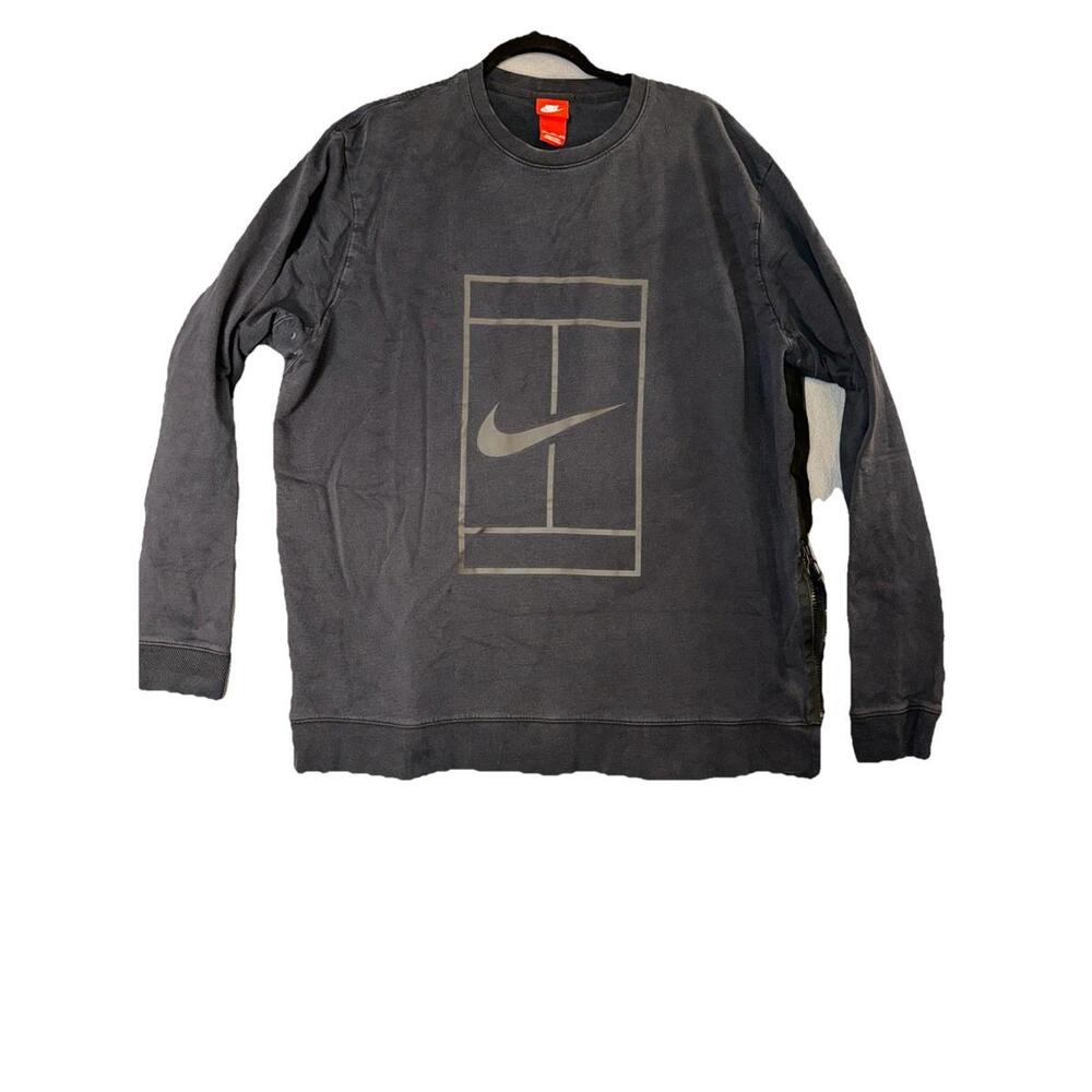 Nike Sweatshirt Mens XXL  Black Tennis Court Fleece Graphic Zip Long Sleeve